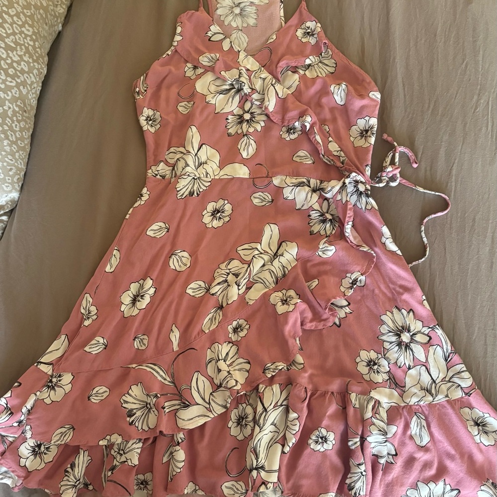 Pink Floral Wrap Dress